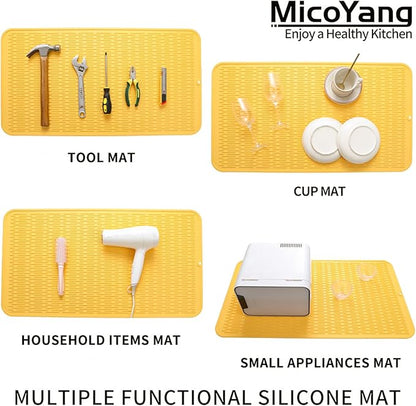 MicoYang Silicone Dish Drying Mat for Multiple Usage,Easy clean,Eco-friendly,Heat-resistant Silicone Mat for Kitchen Counter or Sink,Refrigerator or Drawer Liner Yellow 4XL 32 inches x 18 inches