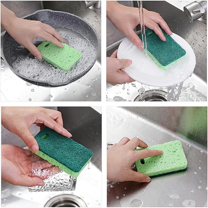 6Pcs Kitchen Sponges, Dual-Side Non-Scratch Cellulose Scrub Sponge, Dishwashing Sponge with Hanging Hole, Dish Scrubber for Household Cleaning,Dishes,Pots,Pans,Kitchenware, Safe for Non-Stick Cookware