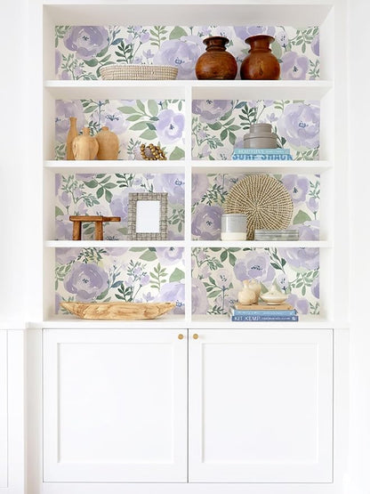 Orainege Floral Wallpaper Peel and Stick Wallpaper Floral Contact Paper 16.9in x118.1in Boho Peony Self Adhesive Removable Wall Paper for Bedroom Decor Vinyl, Purple