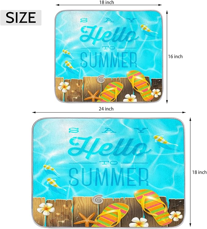 Honeybaby Dish Drying Mat Summer Flip Flop Dish Drying Mats for Kitchen Counter Absorbent Kitchen Drying Mat Dish Rack Mat 18x24 inches