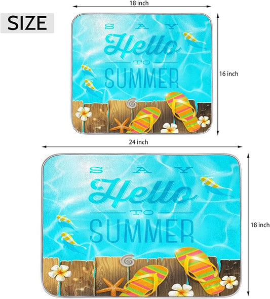 Honeybaby Dish Drying Mat Summer Flip Flop Dish Drying Mats for Kitchen Counter Absorbent Kitchen Drying Mat Dish Rack Mat 18x24 inches