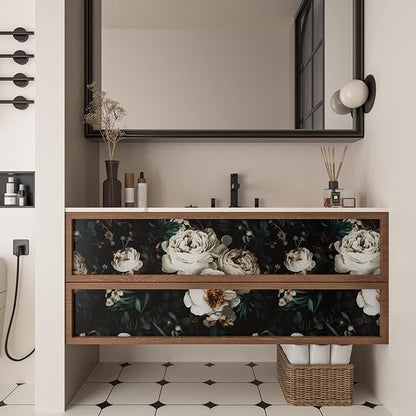 Laatse Dark Wallpapr Peel and Stick Boho Wallpaper 17.5in x 393in Black Floral Contact Paper Waterproof Self Adhesive Vintage Large Floral Wall Paper for Bedroom Walls Cabinet Decor