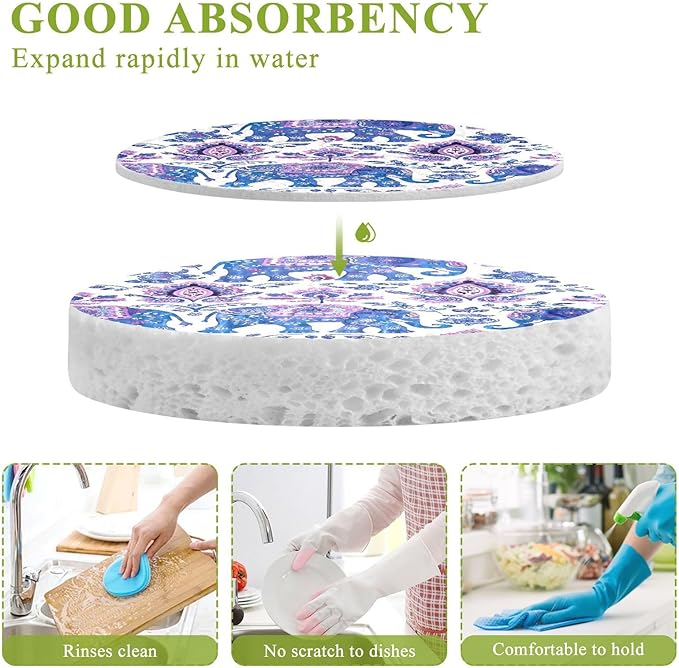 Elephant Kitchen Scrub Sponges, Pop-up Kitchen Cleaning Sponges Reusable Dish Washing Sponges for Bathroom Household Cleaning 3 Pack - Non Scratch Scrubber