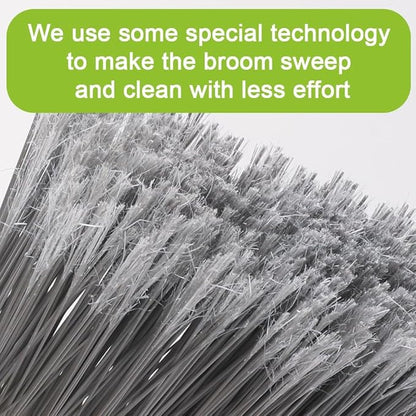 Heavy Duty Broom and Dustpan Set, Metal Stand Up Dustpan with Outdoor Stiff Bristles Broom for Hardwood Patio Floor Sweeping