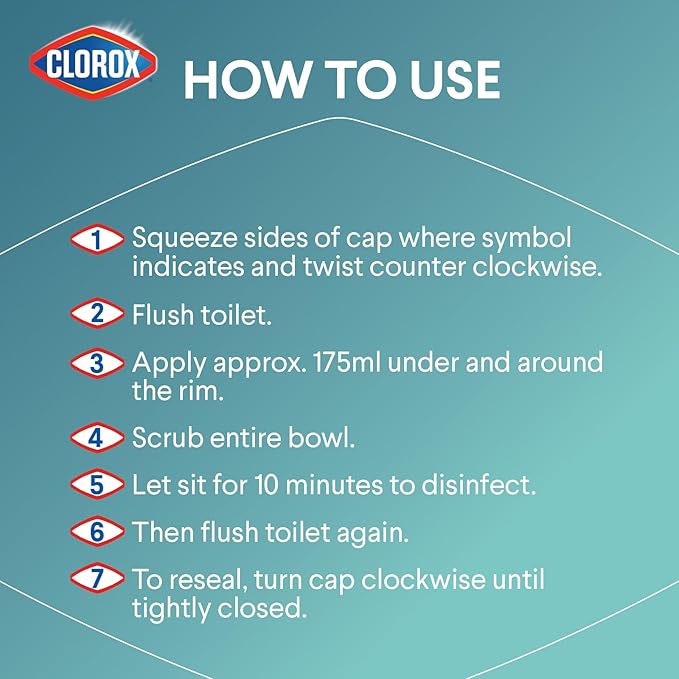 Clorox Toilet Bowl Cleaner, Clinging Bleach Gel, Cool Wave Scent, 24 Ounces