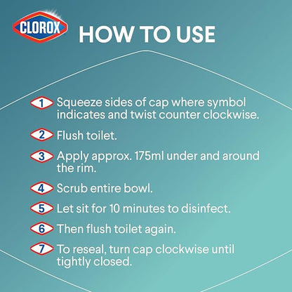 Clorox Toilet Bowl Cleaner, Clinging Bleach Gel, Cool Wave Scent, 24 Ounces