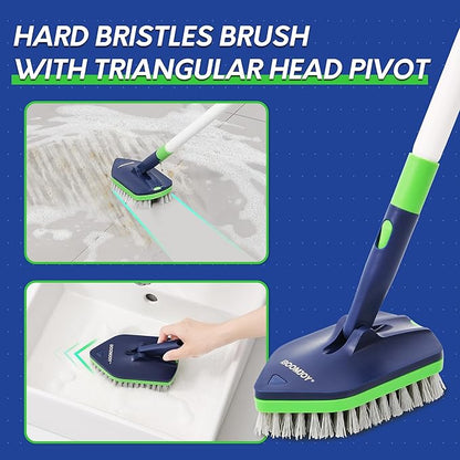 BOOMJOY 4 in 1 Shower Cleaning Brush, 58" Extendable Tub and Tile Scrubber Set, Grout Brush with Long Handle, Shower Tile Floor Scrubber for Cleaning Baseboard Bathroom Toilet Kitchen