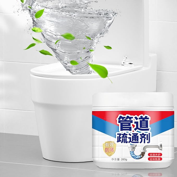 Drain Cleaner Powder - 260g Hair Clog Removal, Heavy Duty Grease Leftover Pipe Solution, High Density Odor Reducer, Preventive Professional Clog Dissolver | for Balcony Kitchen Sink Bathroom Pipe