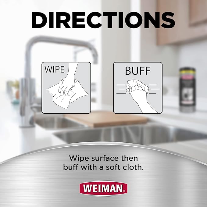 Weiman Stainless Steel Cleaning Wipes [2 Pack] Removes Fingerprints, Residue, Water Marks and Grease From Appliances - Works Great on Refrigerators, Dishwashers, Ovens, Grills and More