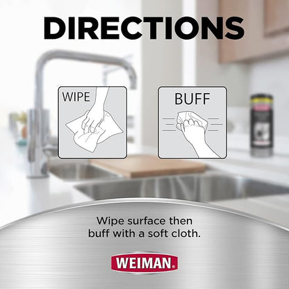 Weiman Stainless Steel Cleaning Wipes [2 Pack] Removes Fingerprints, Residue, Water Marks and Grease From Appliances - Works Great on Refrigerators, Dishwashers, Ovens, Grills and More