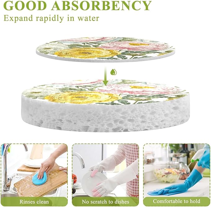 Flower Kitchen Scrub Sponges, Pop-up Kitchen Cleaning Sponges Reusable Dish Washing Sponges for Bathroom Household Cleaning 3 Pack - Non Scratch Scrubber
