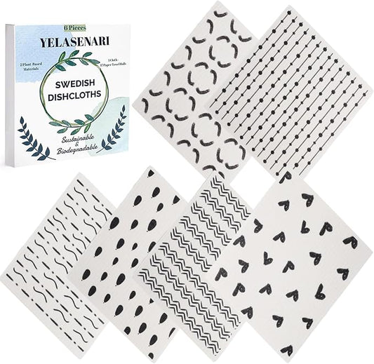 Swedish Dishcloths for Kitchen Reusable 6 Pack Kitchen Towels No Odor Quick-Drying Reusable Paper Towels Reusable Paper Towels Washable for Countertop Sink Kitchen