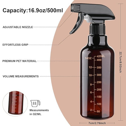 Plastic Spray Bottle 16.9oz Empty Spray Bottles Refillable Container Trigger Sprayer for Cleaning Solutions, Water, Plants, Pet, Essential Oils, Hair, 2 Pack (Amber-scale)