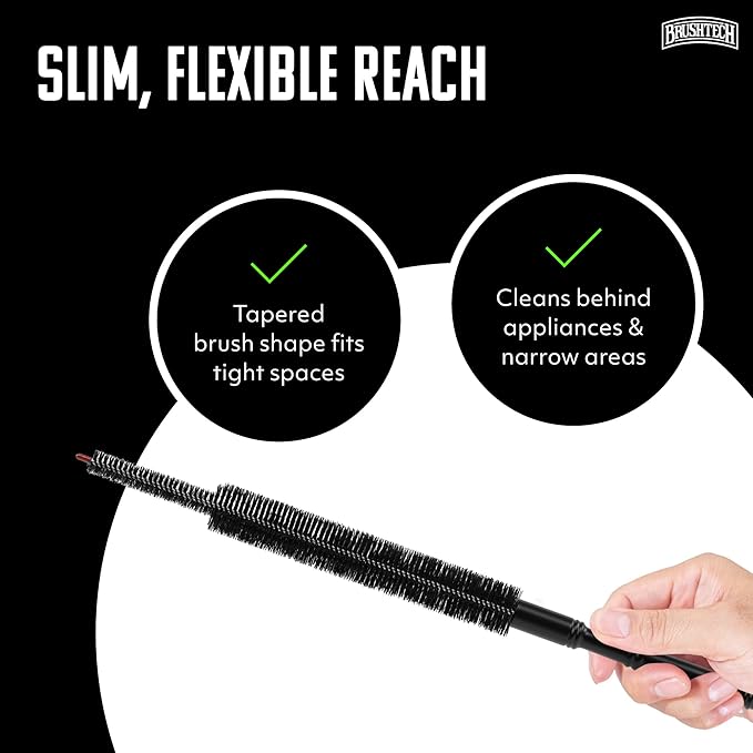 Brushtech Appliance Care Refrigerator Coil Cleaning Brush - Tapered Flexible Design for Deep Dust Removal & Appliance Maintenance - 15.25" Slim Nylon Bristles on Metal Wire Handle