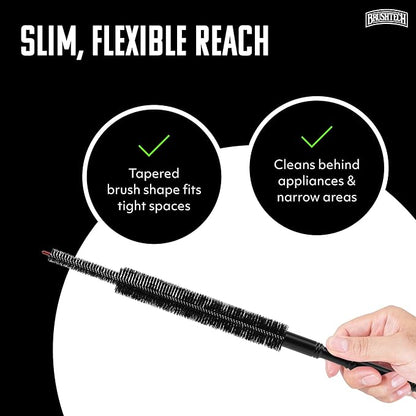 Brushtech Appliance Care Refrigerator Coil Cleaning Brush - Tapered Flexible Design for Deep Dust Removal & Appliance Maintenance - 15.25" Slim Nylon Bristles on Metal Wire Handle