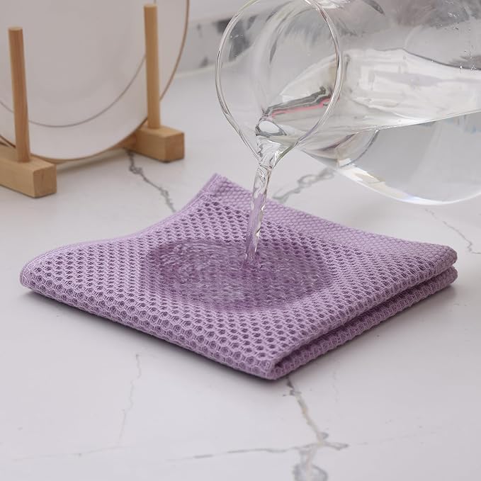 Kitinjoy 100% Cotton Kitchen Dish Cloths (12 X 12 Inches, Lavender), 6 Pack Waffle Weave Ultra Soft Absorbent Dish Towels for Drying Dishes Quick Drying Kitchen Towels Dish Rags