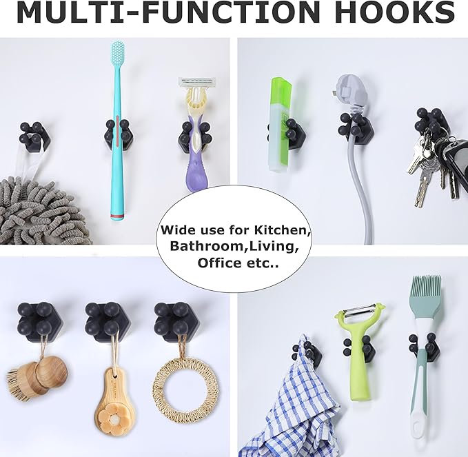 Silicone Toothbrush Holders for Bathroom - Adhesive Shower Toothbrush Holder Wall Mounted, Multi-Function Hook Waterproof Razor Holder Single Hook, Utility Plug Holder for Kitchen Living Room Office
