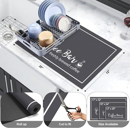 Findosom Dish Drying Mat, 12"x 20" Super Absorbent & Hide Stain Coffee Mat, Cuttable Drying Mat for Kitchen Counter, Coffee Bar Accessories, Under Dish Rack, Coffee Maker, Espresso Machine, DarkGrey
