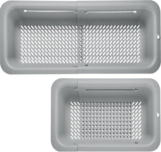 LASSHSWA Collapsible Colander for Kitchen, Over the Sink Strainer Basket for Kitchen, Fruit Pasta Food Strainer Expandable Plastic Colander BPA Free (Gray)