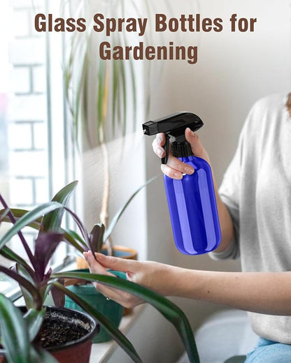 Bontip Glass Spray Bottle, Blue Glass Spray Bottle Set & Accessories Refillable for Plants Window Cleaners Aromatherapy Facial Hydration Watering Flowers Hair Care (2 Pack/8 oz) (Blue)