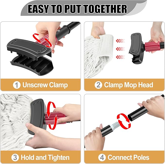 Commercial Mops for Floor Cleaning - Looped-End Heavy Duty Wet Mop with Long Handle for Hardwood Wood Tile Vinyl - Reusable Cotton Head for Home Garage Kichen Bathroom