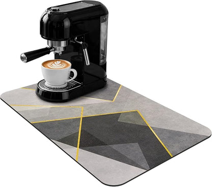 Coffee Mat 20x12 Inch, Gray Geometric Coffee Splash Mat, Absorbent Hide Stain Rubber Backed Dish Drying Mat for Kitchen Counter, Mat for Countertops, Under Coffee Bar Maker Machine Pot Espresso Staion