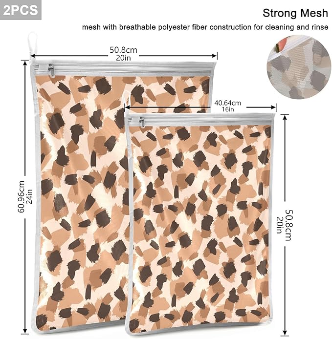 Mesh Laundry Bags Lingerie Bags for Washing Delicates 2 PCS Wash Bag with Zipper Small and Medium Washable Animal Prints