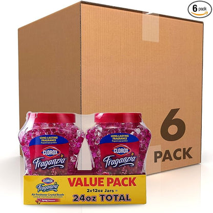 Clorox Fraganzia Crystal Beads Air Freshener Twin Pack, Long Lasting Room Deodorizer and Odor Eliminator Gel Beads for Home, Car, or Office, Spring Scent, 24 Fl Oz - 6 Pack
