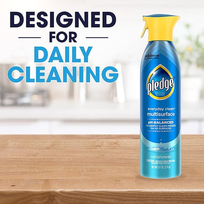 Pledge pH-Balanced Multisurface Spray, Gently Clean 101 Surfaces, Remove Dust and Messes, No Residue - Rainshower Scent, 9.7oz (Pack of 12)
