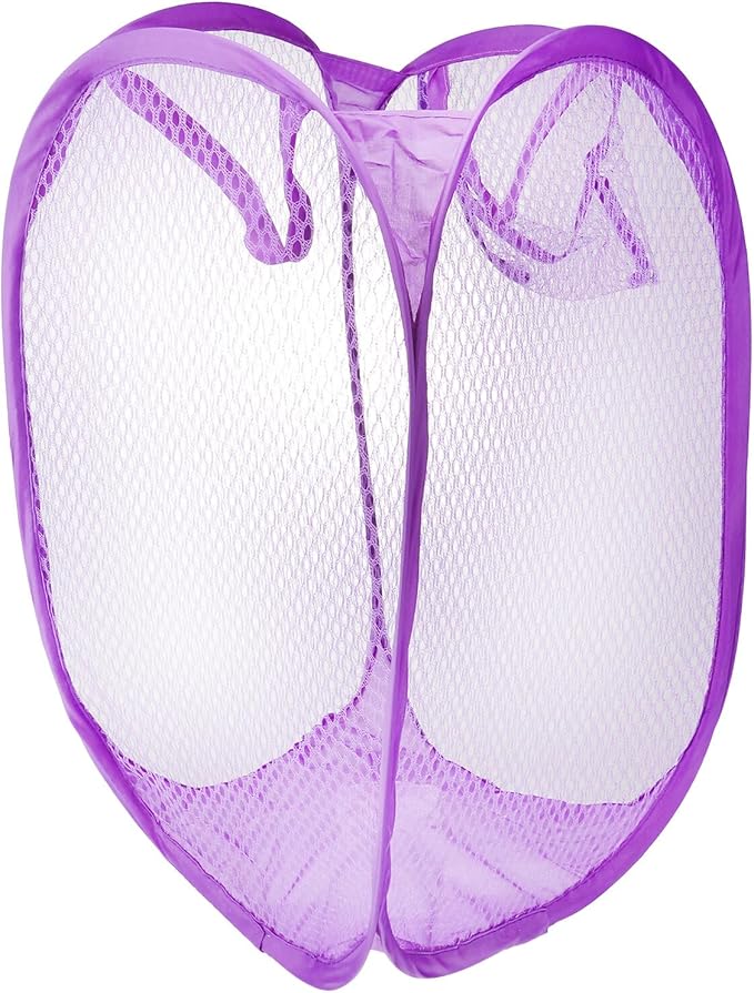 Foldable Pop-up Mesh Laundry Hamper with Handles Purple Breathable Clothes Basket for College Dorm Small Apartment Camping Storage Organizer