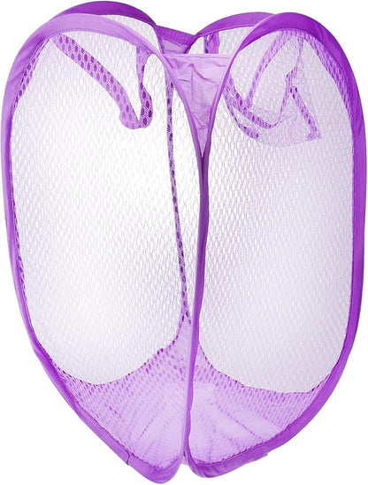 Foldable Pop-up Mesh Laundry Hamper with Handles Purple Breathable Clothes Basket for College Dorm Small Apartment Camping Storage Organizer