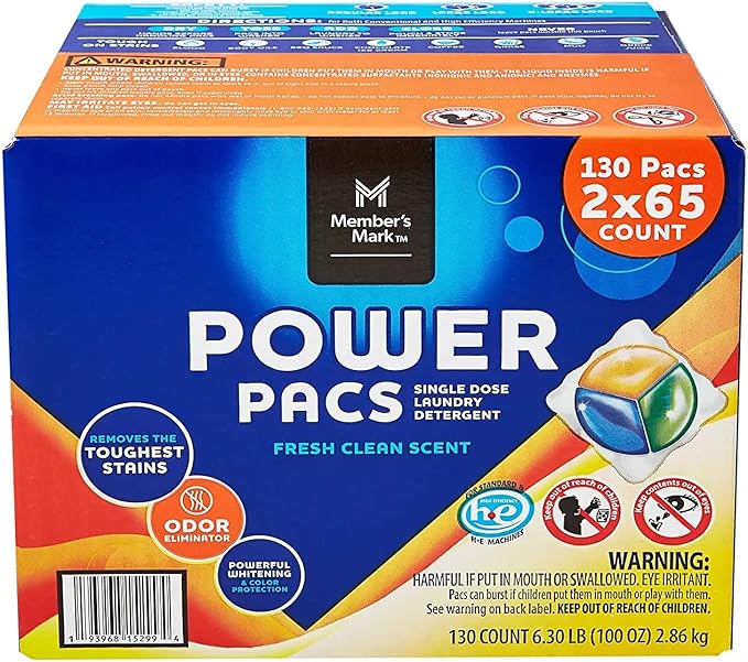 Member's Mark Ultimate Clean Laundry Detergent Power Pacs, Fresh Clean (130 Ct)