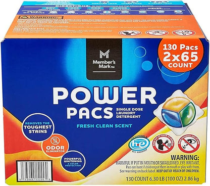Member's Mark Ultimate Clean Laundry Detergent Power Pacs, Fresh Clean (130 Ct)