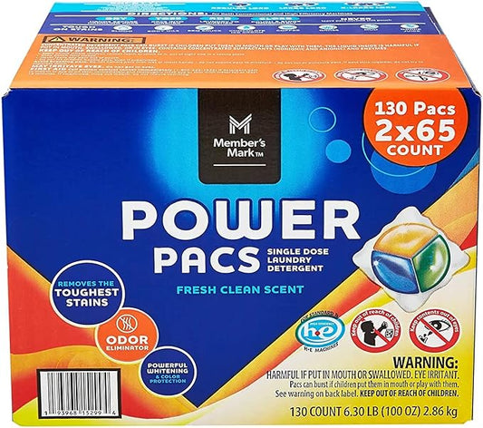 Member's Mark Ultimate Clean Laundry Detergent Power Pacs, Fresh Clean (130 Ct)