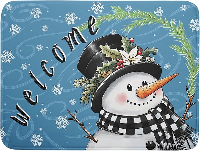 Christmas Snowman Dish Drying Mat for Kitchen Counter 18x24 Blue White Snowflake Welcome Winter Holiday Absorbent Reversible Microfiber Drying Mats Kitchen Countertop Protector Dishes Drainer Rack Pad