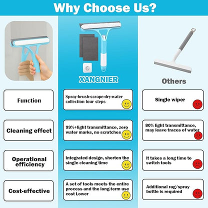 XANGNIER Window Cleaner Tool Kit,2026 3 in 1 Window Cleaning Scraper with Spray,Thickened Magic Cleaning Cloth,Window Scrubber Cleaning Squeegee for Glass,Mirror,Shower Doors,Car Windshields(Blue)