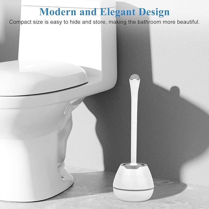 Toilet Bowl Brush and Holder, Toilet Scrubber 2 Pack with Long Handle, Easy to Hide, Drip-Proof, Deep Cleaning