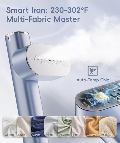 Steamer for Clothes, 1000W Portable Garment Steamer Travel Size, 100-240V Dual Voltage, 120ml Tank Handheld Steam & Iron 2 in 1, for Home, Business, Global & Europe Traveling, Silver