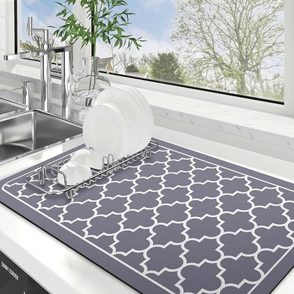 WISELIFE Dish Drying Mat Super Absorbent Drying Mat Large Dish Drying Mats for Kitchen Counter Easy Clean Dish Mat Kitchen Drying Mat18"x 28" Stylish Grey