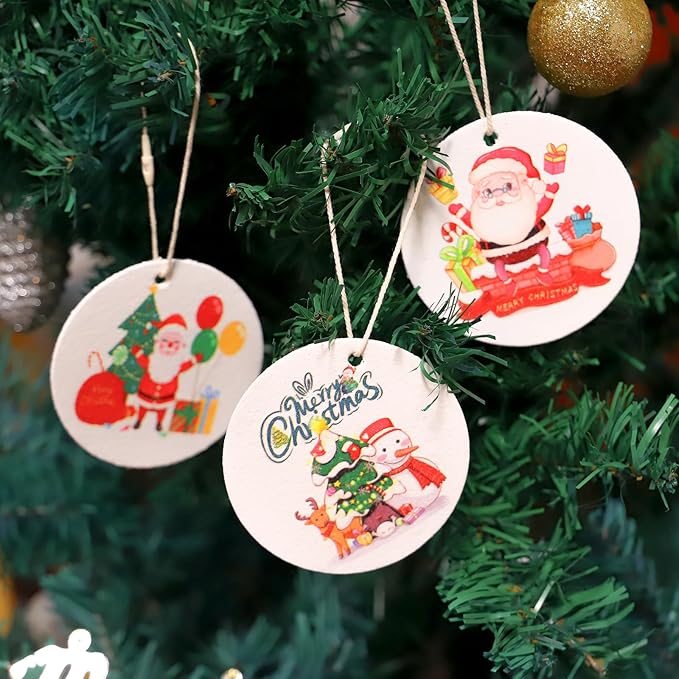 3 Pcs Biodegradable Wood Pulp Cellulose Compressed Cleaning Sponge Premium Kitchen Dishwashing Sponge Hanging Decorations for Christmas Tree Decorations, Kitchen, Bathroom and Surface Cleaning
