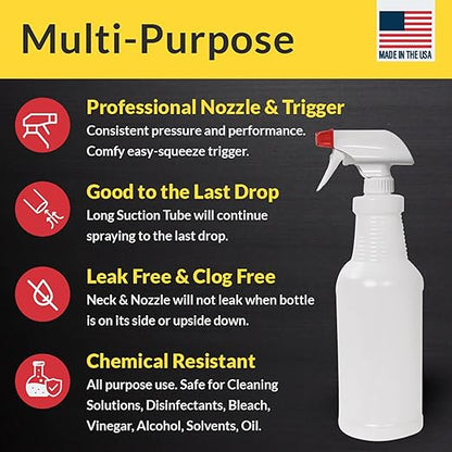 Pinnacle Mercantile Plastic Spray Bottles Leak Proof Technology Empty 32 oz Pack of 10 Made in USA