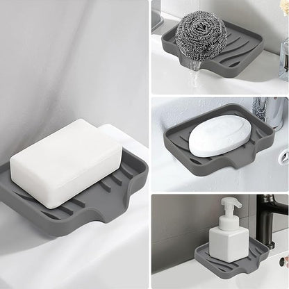 Soap Dish with Drainage, Gray Silicone Soap Holder for Bathroom Sink, 2 Pack