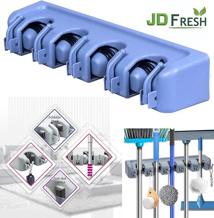 Berry Ave 5 Racks 6 Hooks Mop and Broom Holder Wall Mount, Broom Organizer Storage Tool Rack, Heavy Duty Wall Mount for Brooms and Mops, Utility Closet Garage Kitchen Laundry Organizer