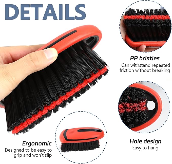 Carpet and Upholstery Cleaning Brush, Stiff Bristle Scrub Brush for Floor Mats, Car Carpet Scrubber with Comfortable Handle, Cleaning Detailing Brush for Car Interior and Home (Red)
