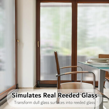 VELIMAX Reeded Glass Privacy Film, Frosted Window Vinyl, 3D Decorative Window Decals Non Adhesive for Bathroom, Living Room 17.7x157.4 inches