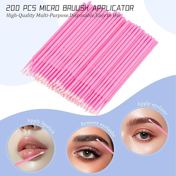 300 PCS Eyelash Extension Supplies Kit, Disposable Micro Applicator Brush, Eyebrow Spoolie, Lip Brush, Mascara Wand Applicator (Light pink)