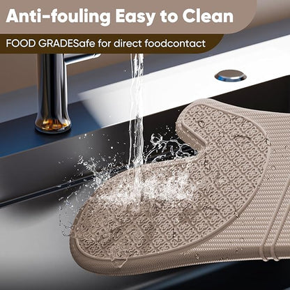 Silicone Oven Mitts, Heat Resistant Oven Gloves with Quilted Liner, Waterproof & Non-Slip Kitchen Mittens for Baking Cooking BBQ, 500°F, 12.5"-Milkshake Beige
