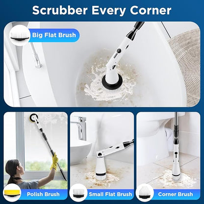Electric Spin Scrubber, Bathroom Cleaner, Power Shower Cleaning Brush with Extendable Handle & 4 Brush Heads, Shower Scrubber for Bathtub Tile Grout Kitchen Window and Floor