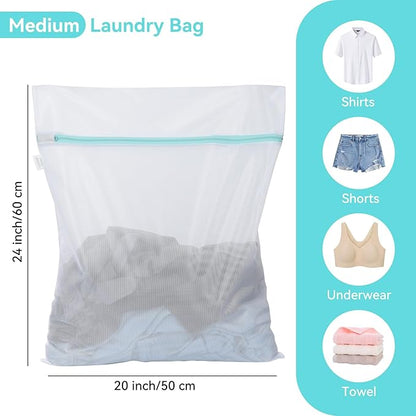 OTraki Medium Mesh Laundry Bags 20x24 inch Zipper Lingerie Bags for Washing Delicates Laundry Mesh Bag Machine Washable for Travel Dorm Hotel Camp, Don't Drying, Melting 140-176℉ White