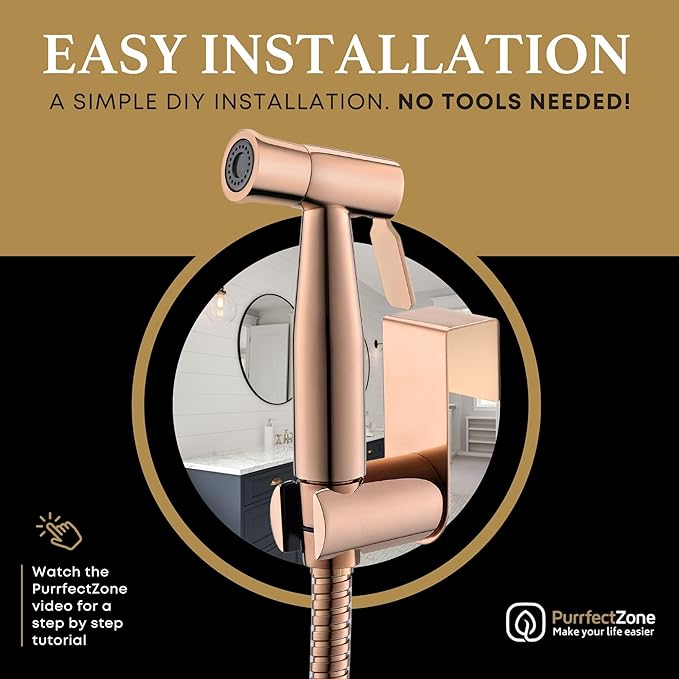 Purrfectzone Bidet Sprayer for Toilet, Bidet Sprayer for Feminine Wash, Premium Stainless Steel Jet Spray for Toilet, Wall-Mounted or Toilet Tank Mounted - Rose Gold